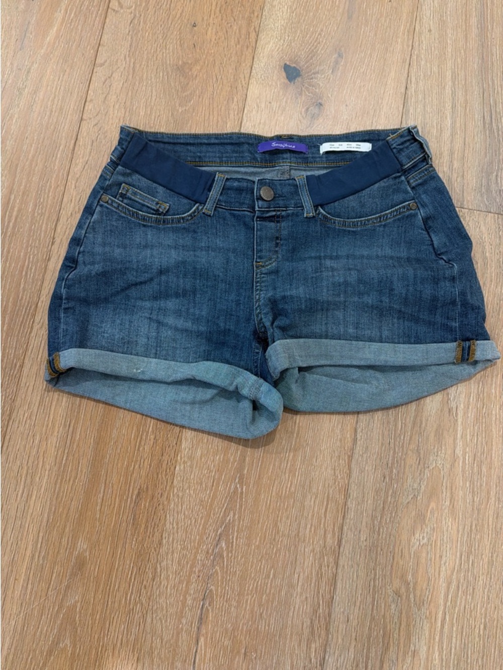 Seraphine Dark Blue Roll-Cuff Maternity Denim Shorts